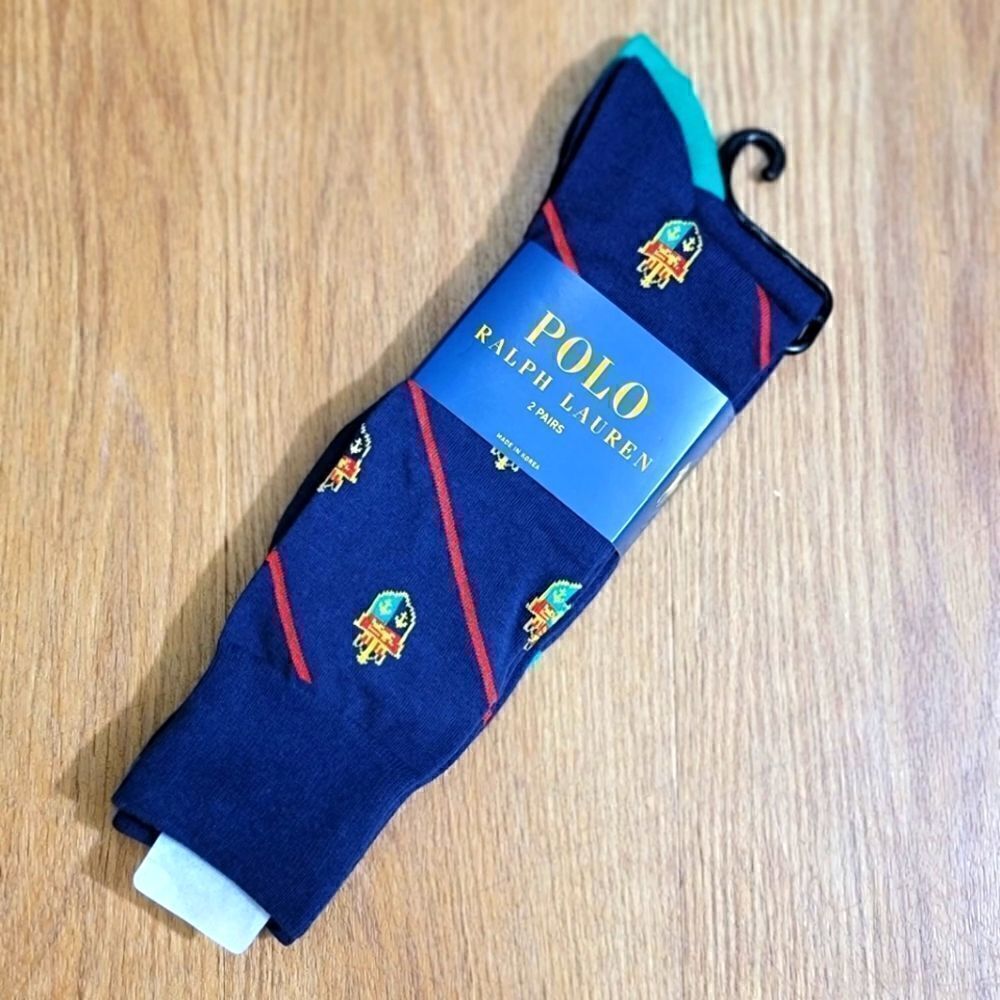 Polo Ralph Lauren Men's Dress Socks Navy Red Pony Logo New L Cotton Formal Blue